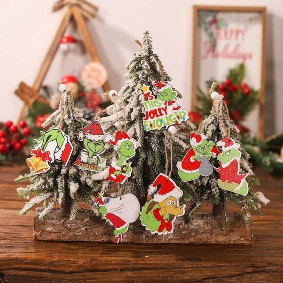 BEST SELLER Grinch Wood Christmas Ornaments 12PC Set - Picture 4 of 5